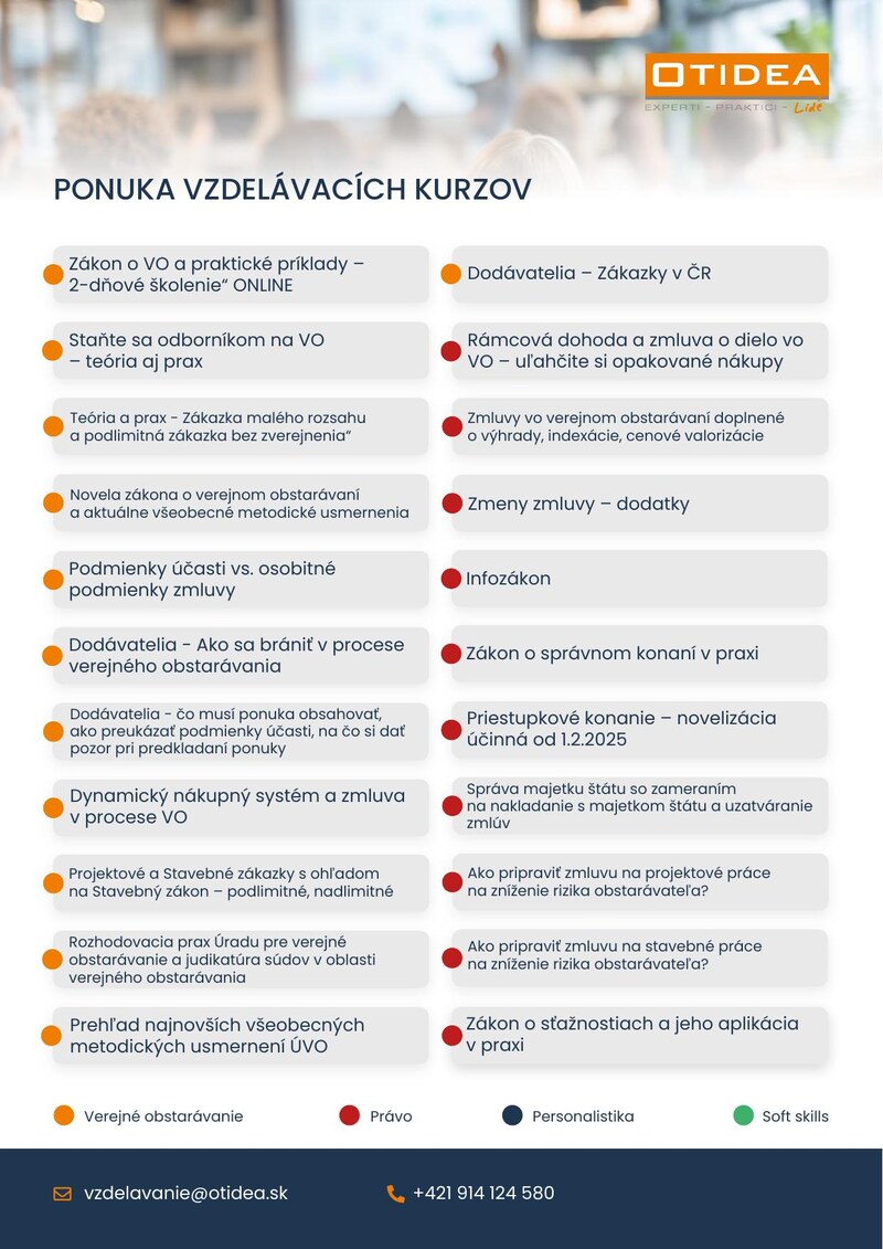 PONUKA VZDELÁVACÍCH KURZOV
